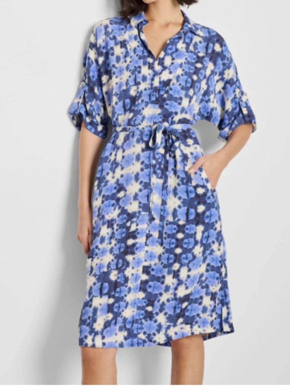 Nic + Zoe Shibori Stone Belted Devon Midi Dress Size S- MSRP $198